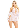 2 Pc Lace Racer Back Mini Dress and Gloves - One  Size - White