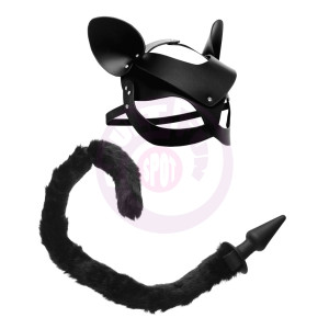 Black Cat Tail Anal Plug and Mask Set