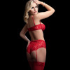 3 Pc Boyshort With Underwire Bra and Stockings -  One Size - Red