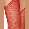 Casey Rhinestone Fishnet Suspender Pantyhose - One Size - Red