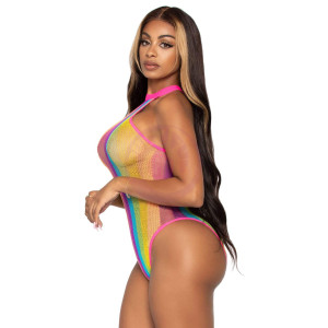 Rainbow Striped Halter Bodysuit With Snap Crotch - One Size - Multicolor