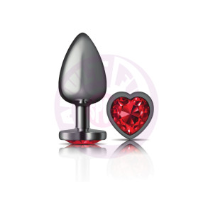 Cheeky Charms-Gunmetal Metal Butt Plug- Heart-Dark Red-Large