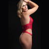 One Piece Open Front Halter Teddy - One Size - Red