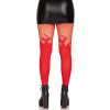 Opaque Flame Tights With Fishnet Top - One Size -  Red