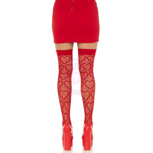 Heart Net Thigh Highs - One Size - Red