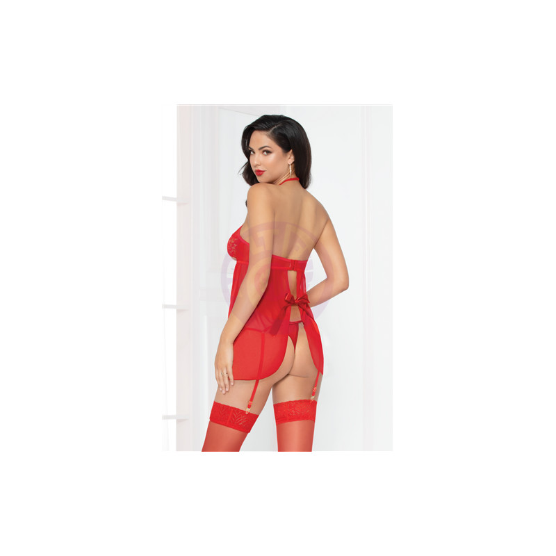 Mesh Babydoll W/thong - Red - One Size