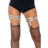 Dual Strap Iridescent Studded Thigh High Garter Suspender With Heart - Silver