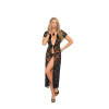 Long Lace Robe With G- String - Medium  - Black