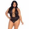 Floral Lace Crotchless Teddy - 1x/2x - Black