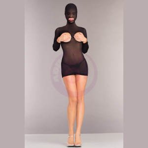 Opaque Cupless Hooded Minidress - One Size -  Black