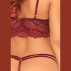 2 Pc Lace Bralette With Cage Strap O-Ring Bodice Detail and Matching G-String - Burgandy - Small/ Medium