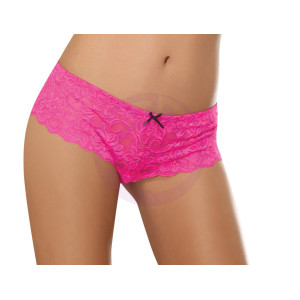 Open Crotch Lace Boy Short - Small - Hot Pink