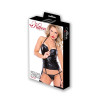 Kitten Wet Look Corset and G-String Set - Black - One Size