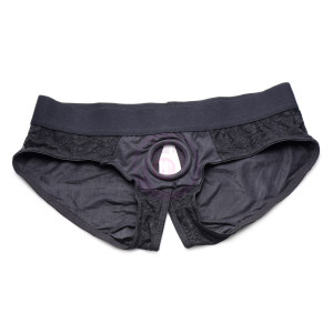 Lace Envy Black Crotchless Panty Harness - L/xl