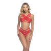 2 Pc. Decorative Crossing Bra and Panty  - One Size - Red