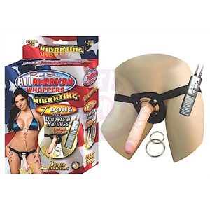 All American Whoppers Vibrating 7 in Dong With Universal Harness-Flesh