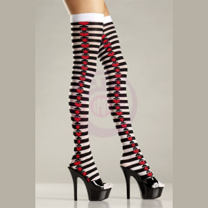 Opaque Striped Thigh Highs - Black and White - One Size