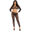 2 Pc Lace Crop Top and Footless Tights - One Size - Black