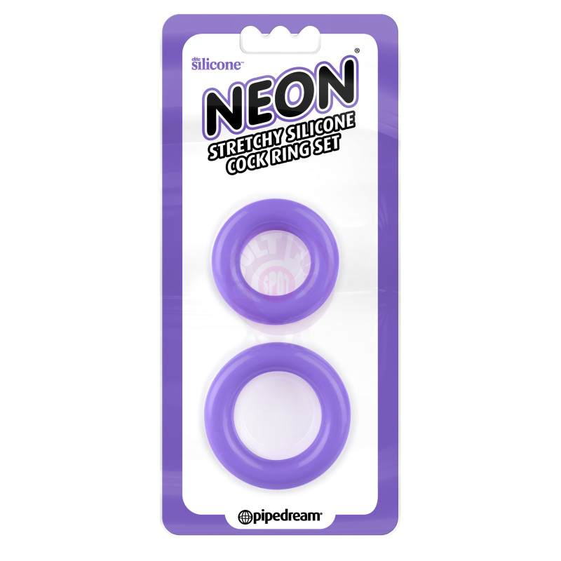 Neon Stretchy Silicone Cock Ring Set - Purple