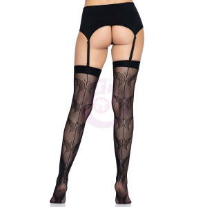 Micro Net Butterfly Backseam Thigh High - One Size - Black