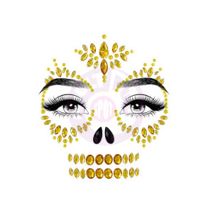 Sugar Skull Adhesive Face Jewels Sticker - Gold