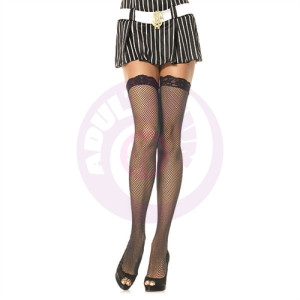 Lace Top Fishnet Stockings - Queen Size - Black