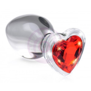 Red Heart Gem Glass Anal Plug - Large
