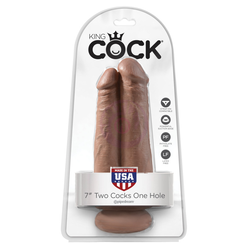 King Cock 7" Two Cocks One Hole - Tan