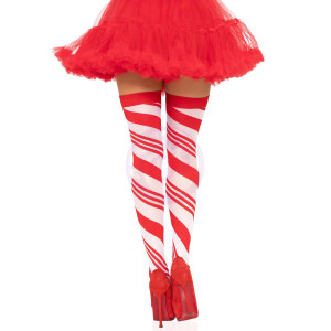 Candy Cane Thigh High - One Size - White/red