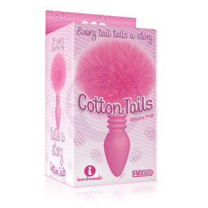 The 9's Cottontails Silicone Bunny Tail Butt Plug  - Ribbed Pink