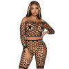 2 Pc Net Crop Top and Bike Shorts - One Size -  Black