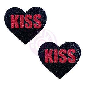 Kiss Red and Black Valentine Glitter Heart Nipple  Cover Pasties