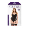 Embroidered Bustier and  G-String - 1x-2x - Black