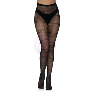 Barbed Wire Fishnet Tights - One Size - Black