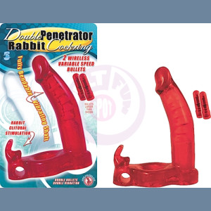 Double Penetrator Rabbit Cock Ring - Red